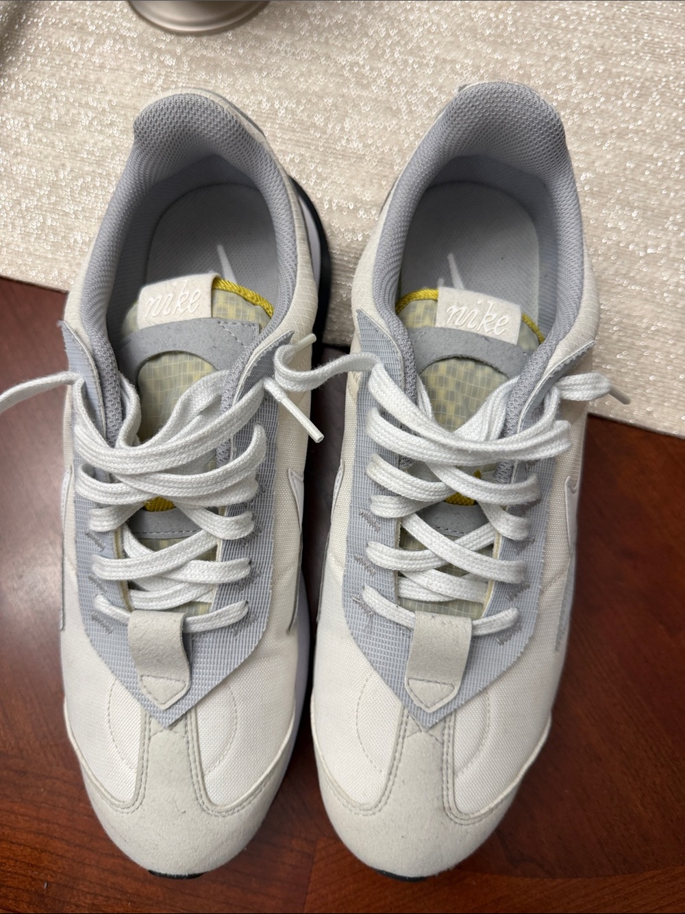 Nike White and Light Gray Low-Top Sneakers with Yellow Accent